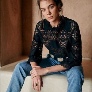 Sezane bacall black lace blouse US 2 FR 34